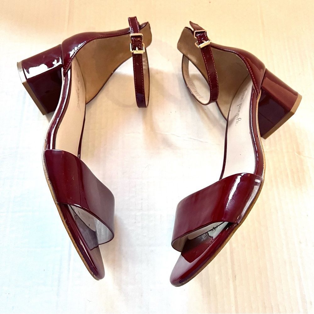 Free People Burgundy Red Patent Leather Ankle Strap Block Heels size 9
